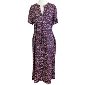 St. Tropez V neck floral midi dress with tie on the waist